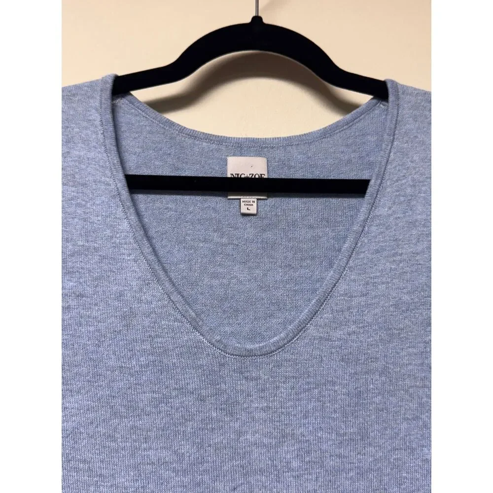 NIC + ZOE Vital V-Neck Sweater, Light Blue, Sz L